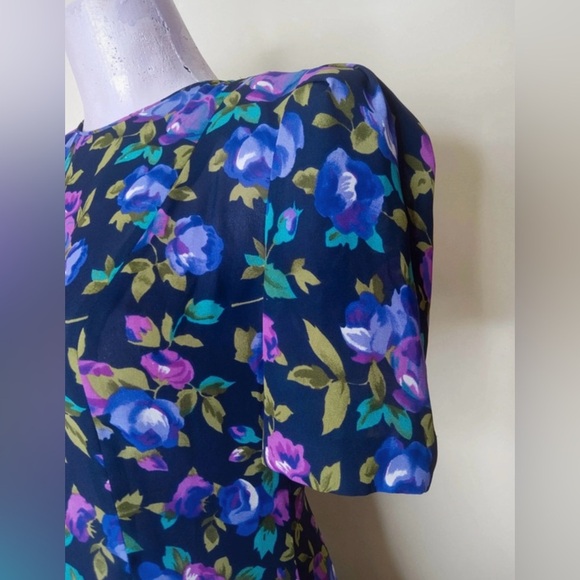 Leslie Fay Vintage Floral Ruffle Midi Dress Size Small - Picture 5 of 11